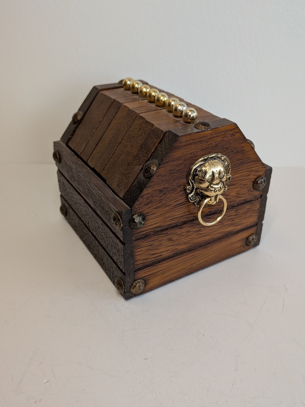 Vintage Wooden Treasure Chest Coaster Set of 8 Retro Barware Cork Drink Caddy